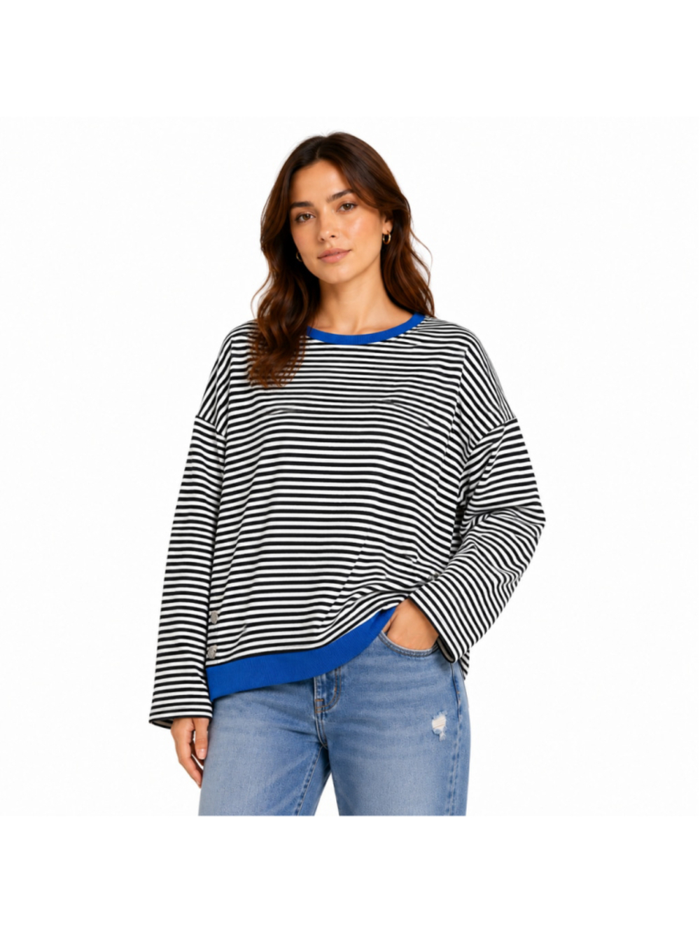 Women’s Sidefeel Oversized Crewneck Striped Long Sleeve Top – Size M – NWOT